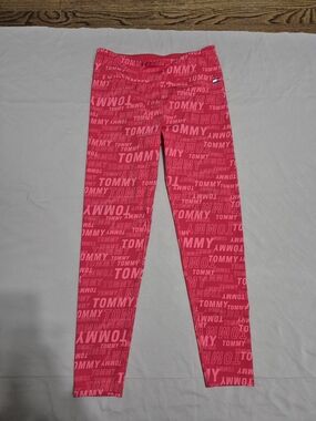 Tommy Hilfiger Sport Logo Print Leggings Pink Red Size Large